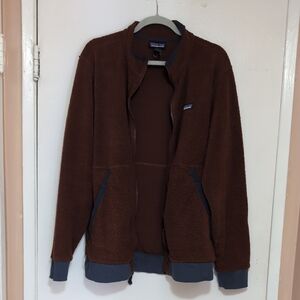 Brown Fleece Jacket with Blue Accents